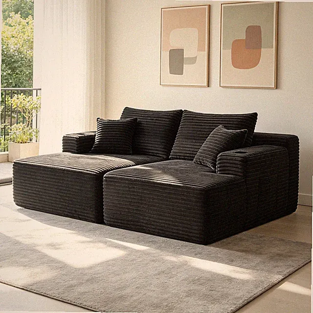 75" L-Shape Cloud Sectional Sofa, Double Chaise, Plush Fabric, Grey