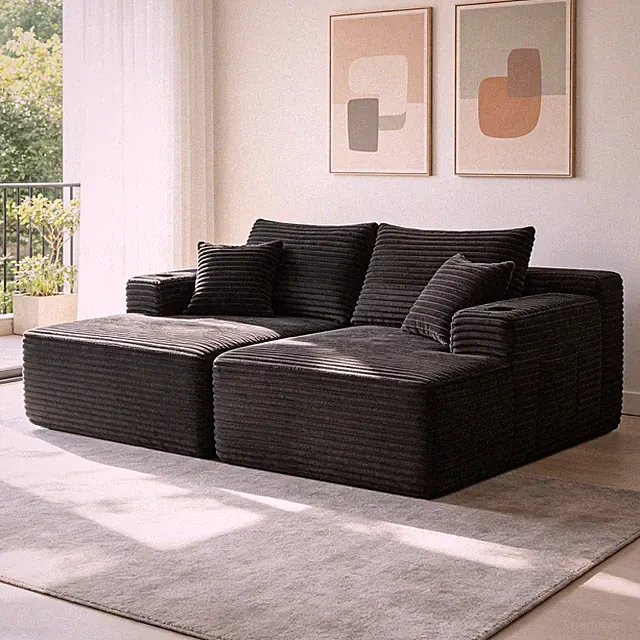 75" L-Shape Cloud Sectional Sofa with Double Chaise, Plush Fabric, Grey