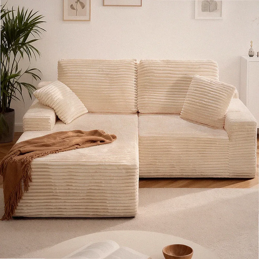 75" L-Shaped Chaise Sectional Sofa, Plush Corduroy & Memory Foam