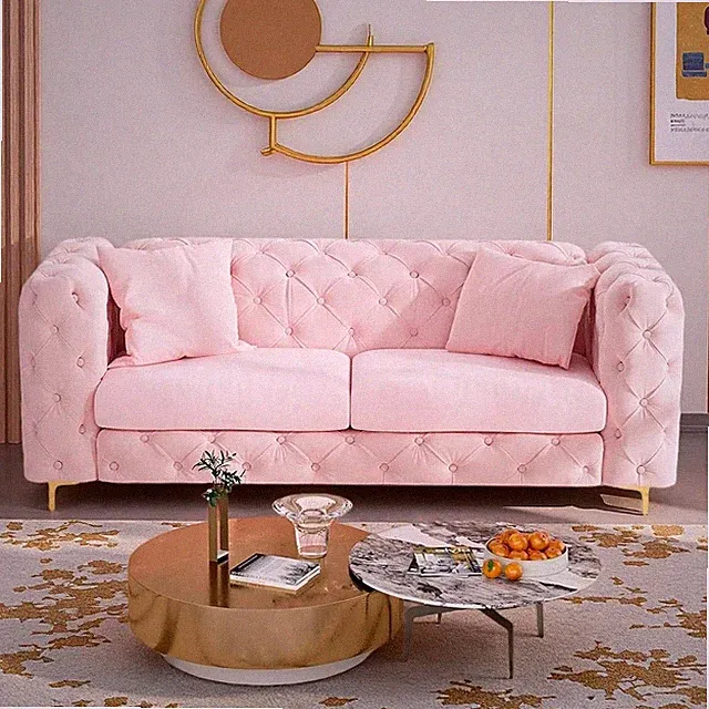 75" Mid Century Modern Velvet Sofa, Tufted Chesterfield Couch w/Armrests &Pillow
