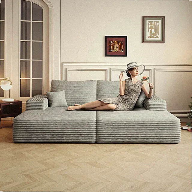 75" Modern Contemporary Corduroy Futon Sofa Bed Chaise Lounge Loveseat