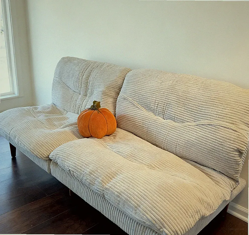 75" Modern Corduroy Futon Sofa Bed, Convertible Loveseat Sleeper Couch Beige