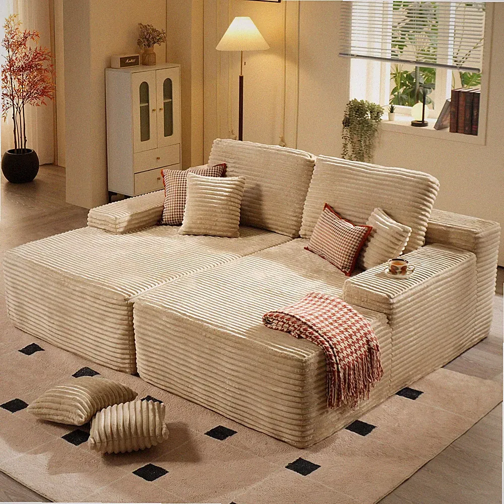 75 Oversized Sectional Double Chaise Cloud Plush Sofa Bed Sleeper Beige
