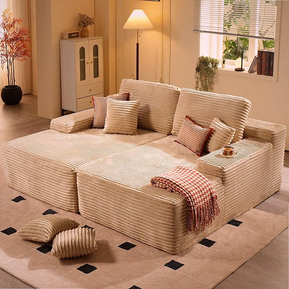 75 Oversized Sectional Double Chaise Cloud Plush Sofa Bed Sleeper Beige