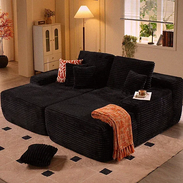 75 Oversized Sectional Double Lounge Chaise Sleeper Sofa Black