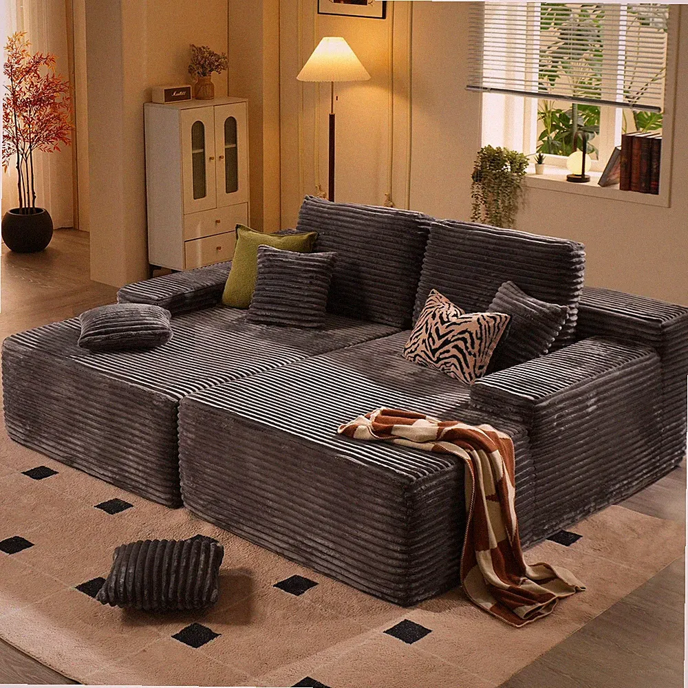 75 Oversized Sectional Double Lounge Chaise Sofa Bed Loveseat Grey