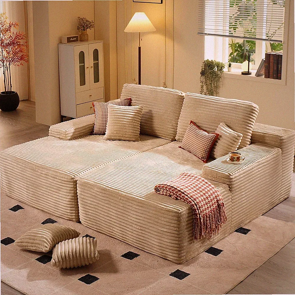 75" Oversized Sectional Double Lounge Chaise with Cloud Plush Sofa Bed No