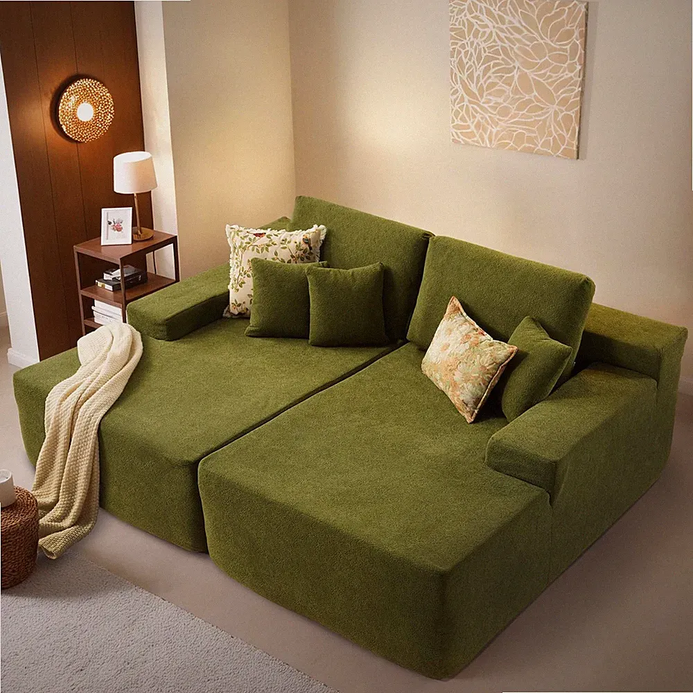 75 Oversized Sectional Plush Sofa Bed Sleeper Loveseat Green Velvet