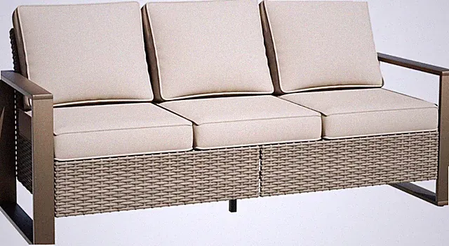 75" Patio Metal Wicker Sofa, All Weather Outdoor Rattan 3-Seat Sofa Couch with P