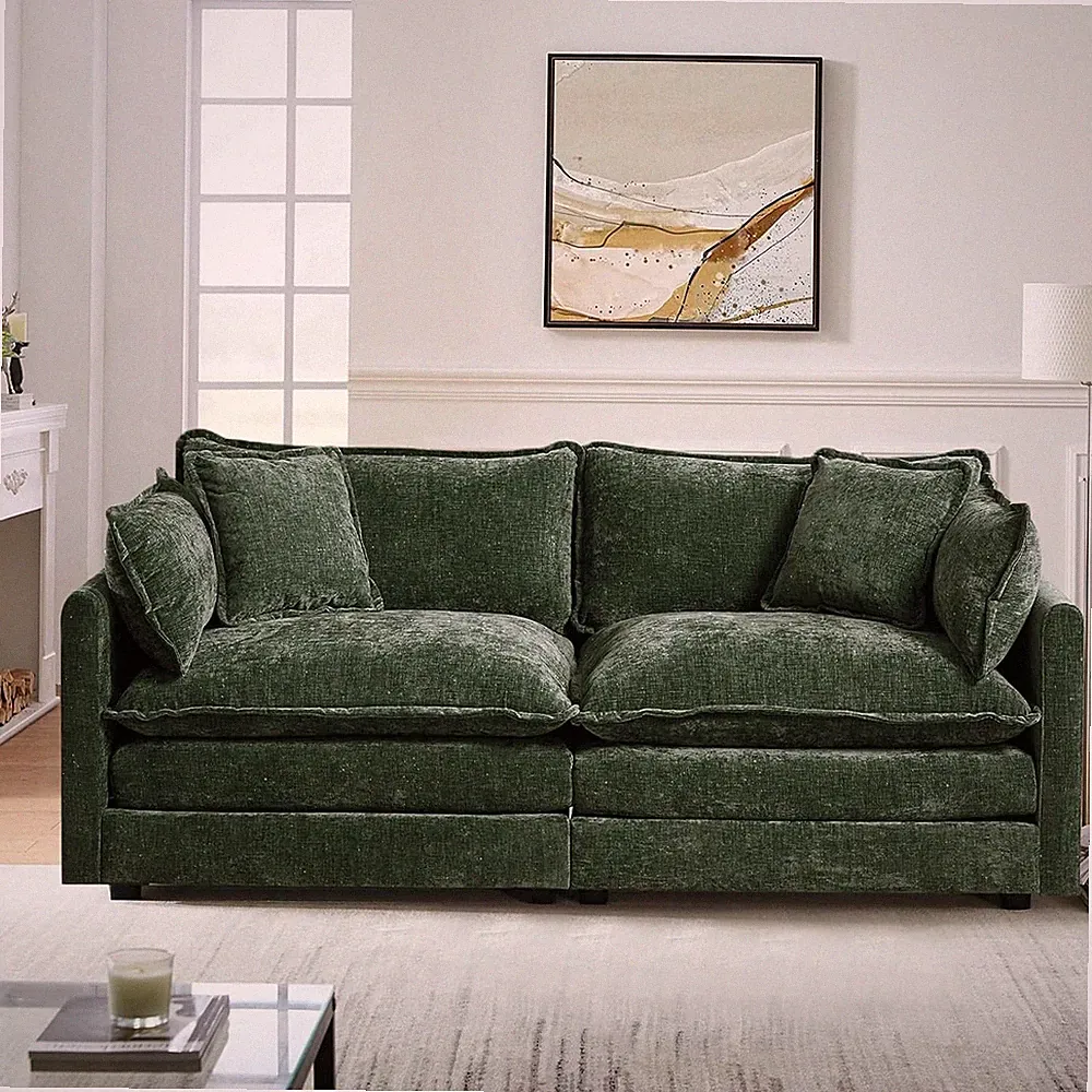 76.7"Modular Sectional Sofa 2-Seater Chenille Couch Loveseat,Green1