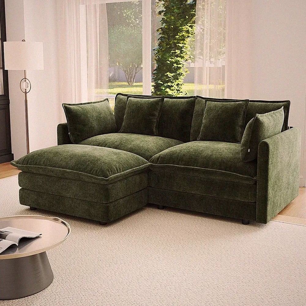 76.7” Modular Sectional Sofa Upholstered 2 Seater Chenille Loveseat L-Shaped Con