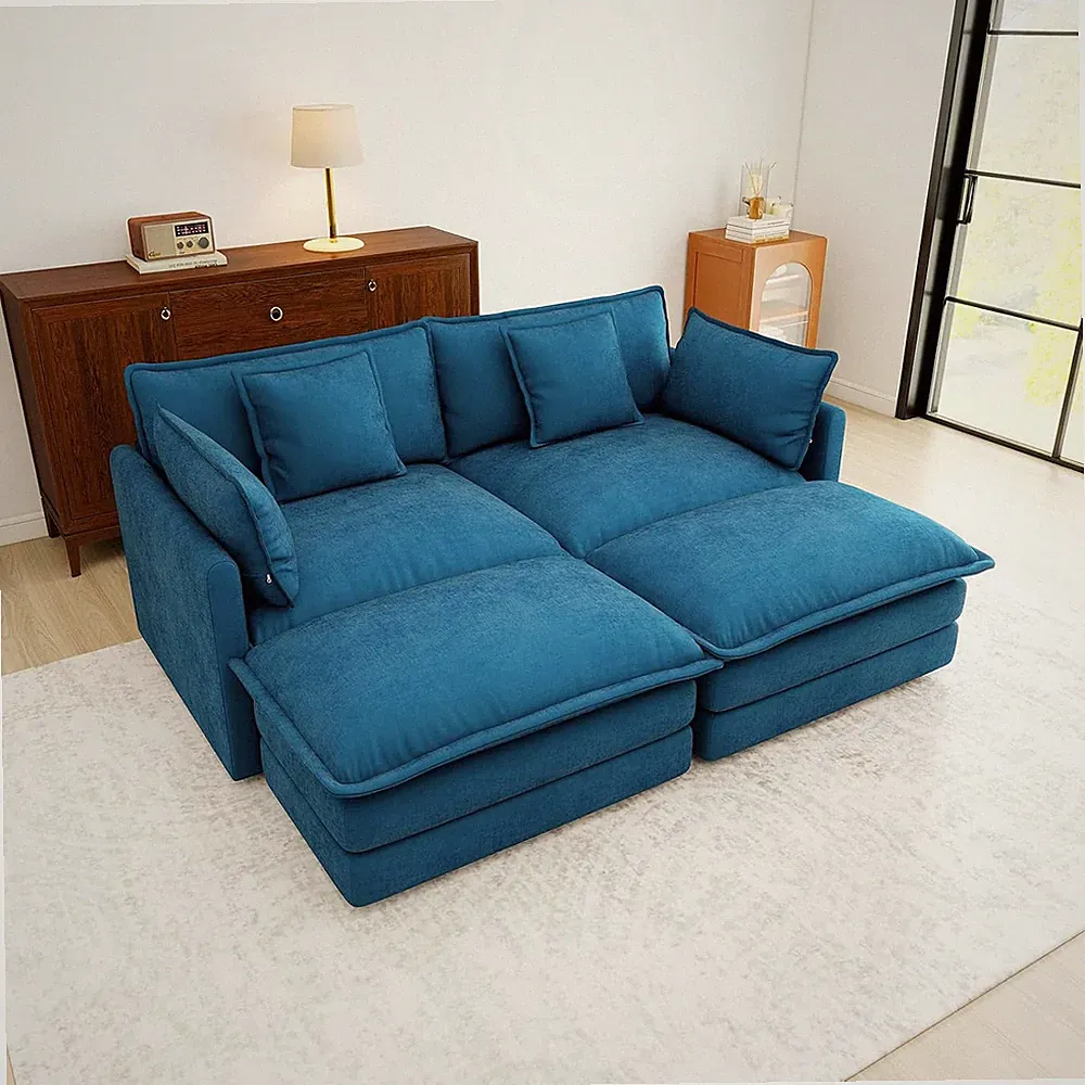 76.7” Oversized Blue Loveseat Sofa, 2 Seater Large Sectional Couches for Living