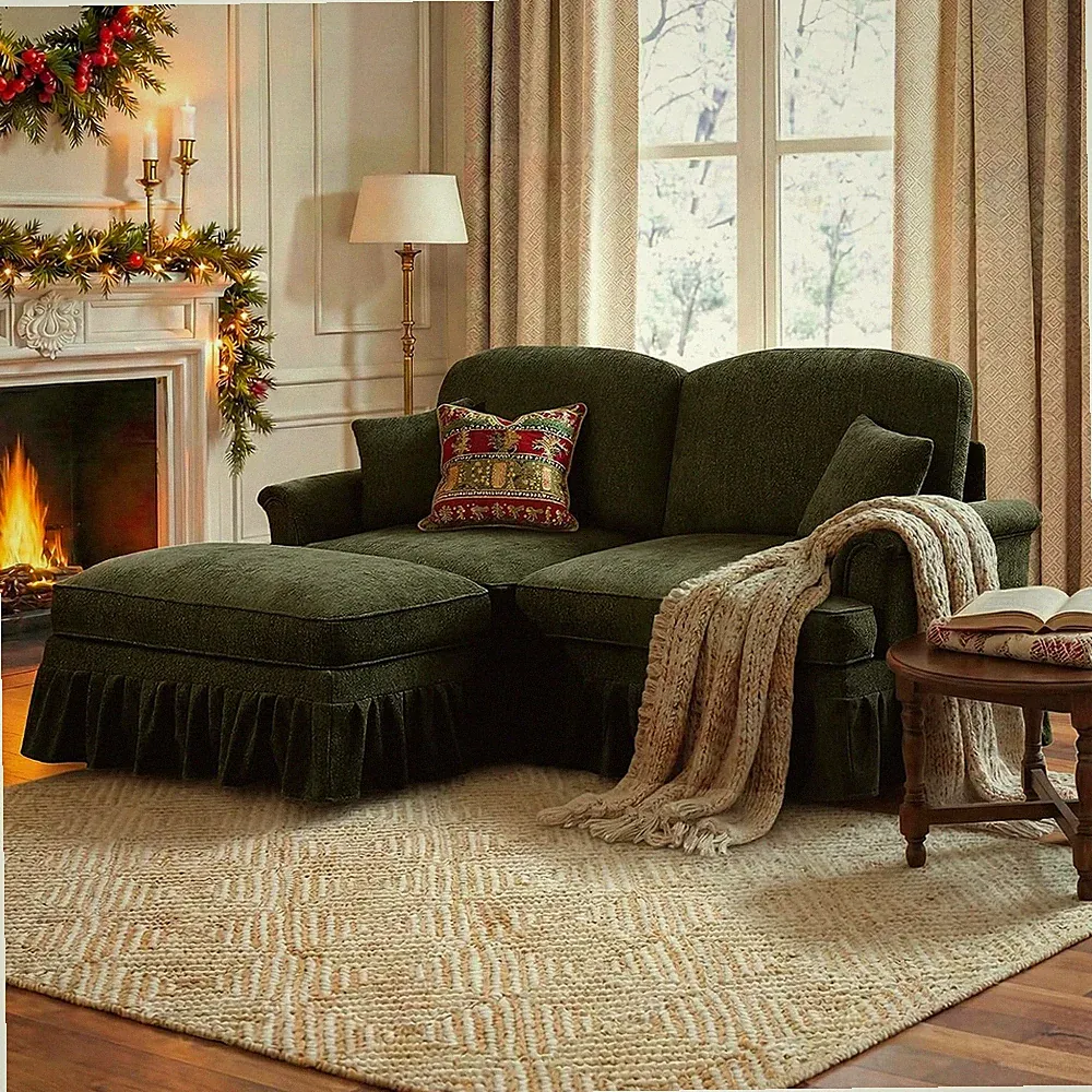 76" Chenille Loveseat Sofa for Living Room, Traditional Sofa Couch with Ottoman