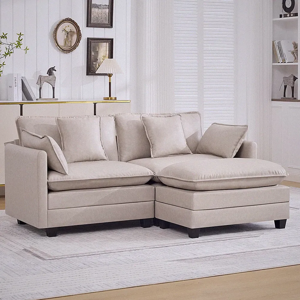 76'' Cloud Deep for Seat Leather Lovefor seat Modular Sectional Sofa with Ottoma
