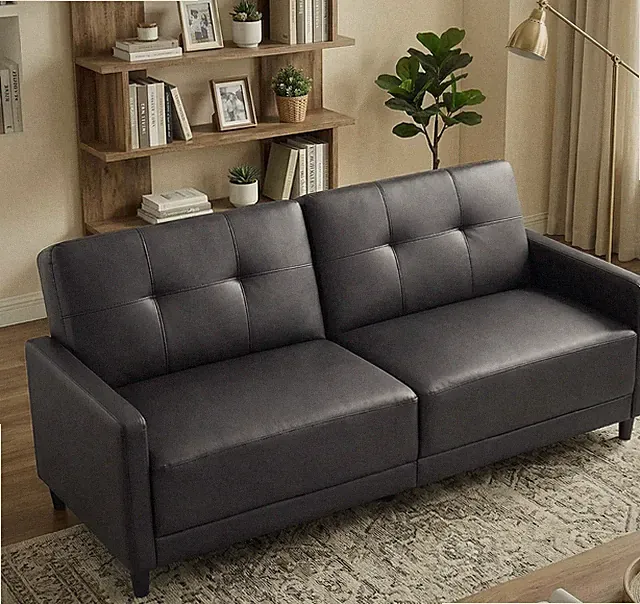 76" Futon Sofa Bed Faux Leather Convertible Sleeper Couch Adjustable Backrest