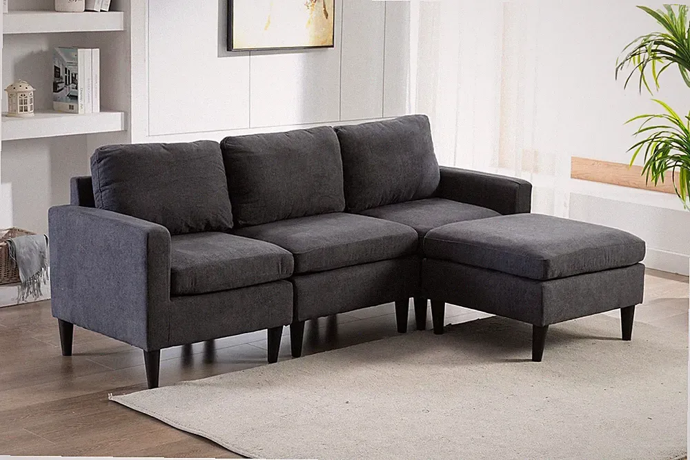 76'' L-Shaped Convertible Sofa with Reversible Chaise, Grey