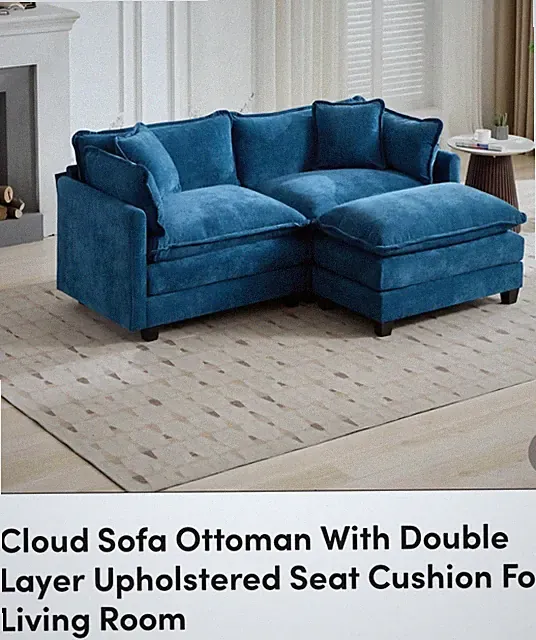 76" Modern Cloud Sofa with ottoman, Blue, New