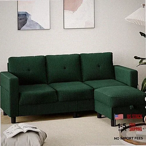 76" Modern Upholstered Sectional Sofa, L-Shaped Couch with Storage Green/Grey
