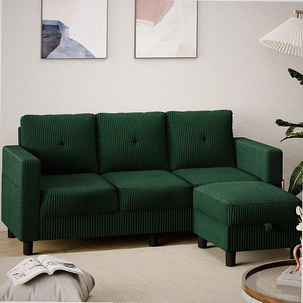 76" Modern Upholstered Sectional Sofa, L-Shaped Couch with Storage Ottoman an...