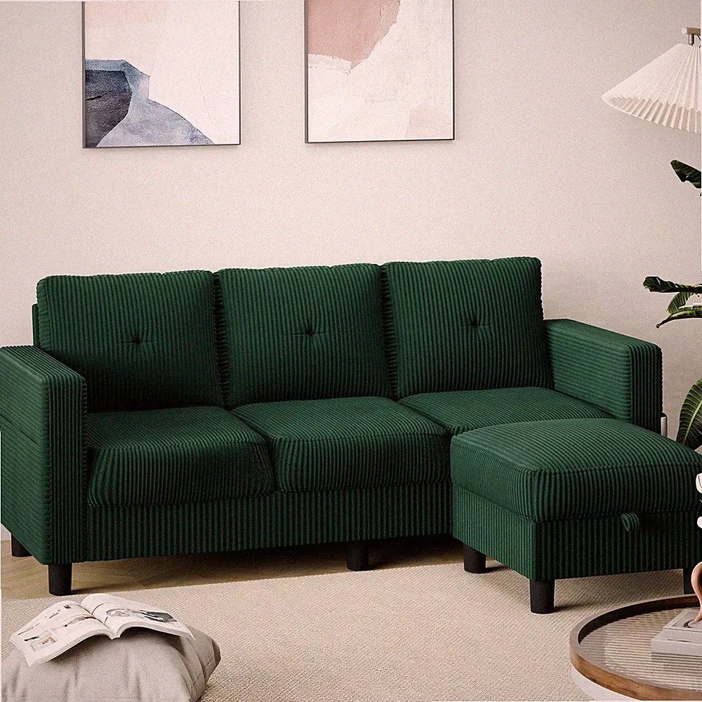 76" Modern Upholstered Sectional Sofa, L-Shaped Couch with Storage Ottoman an...