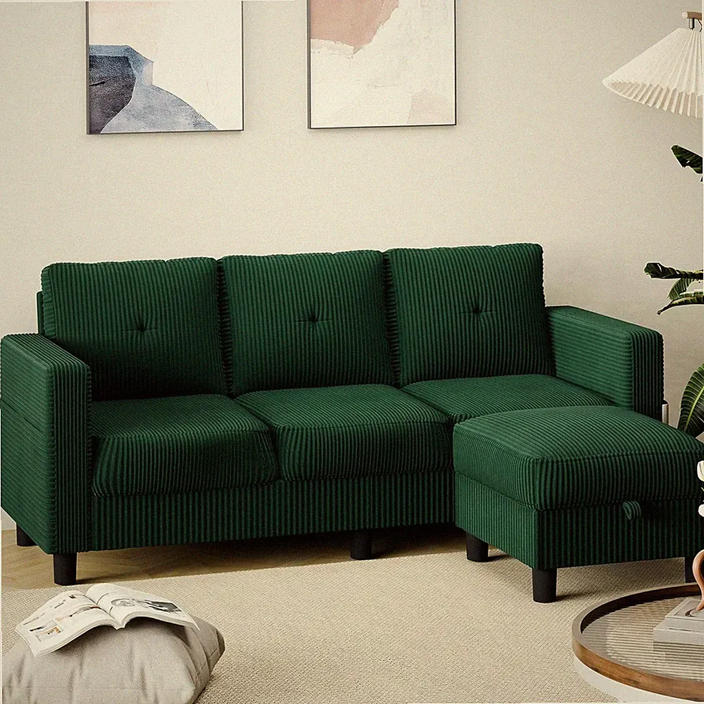 76" Modern Upholstered Sectional Sofa, L-Shaped Couch with Storage Ottoman and R