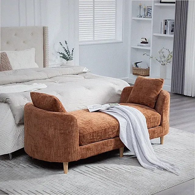 77.17" Modern Upholstered Chaise Lounge Couch Chenille End of Bed Bench,Orange