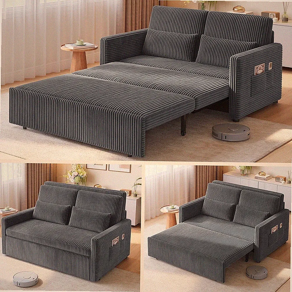 77.2'' Extended Pull Out Sofa Bed 3-in-1 Sleeper Couch Dark Gray