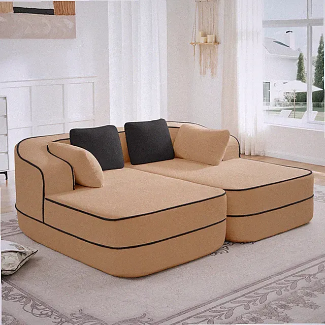77.2" Teddy Fabric Sofa, No Assembly, 32D Sponge, Camel Color, 2-Seat