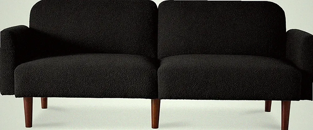 77" Mid Century Modern Black Boucle Loveseat Sofa & Convertible Sleeper Bed