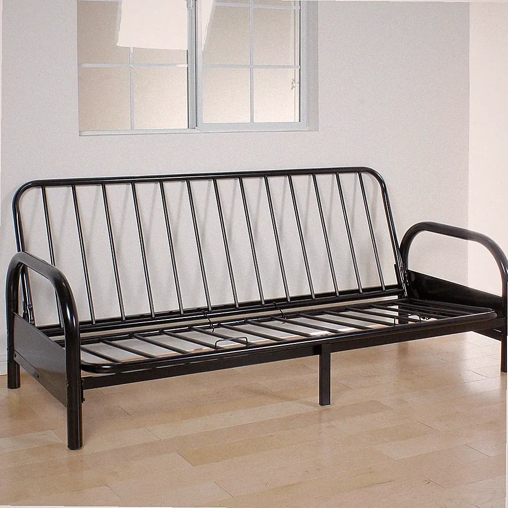 77" Modern Metal Futon Sofa Bed Black Folding Space-Saving Convertible