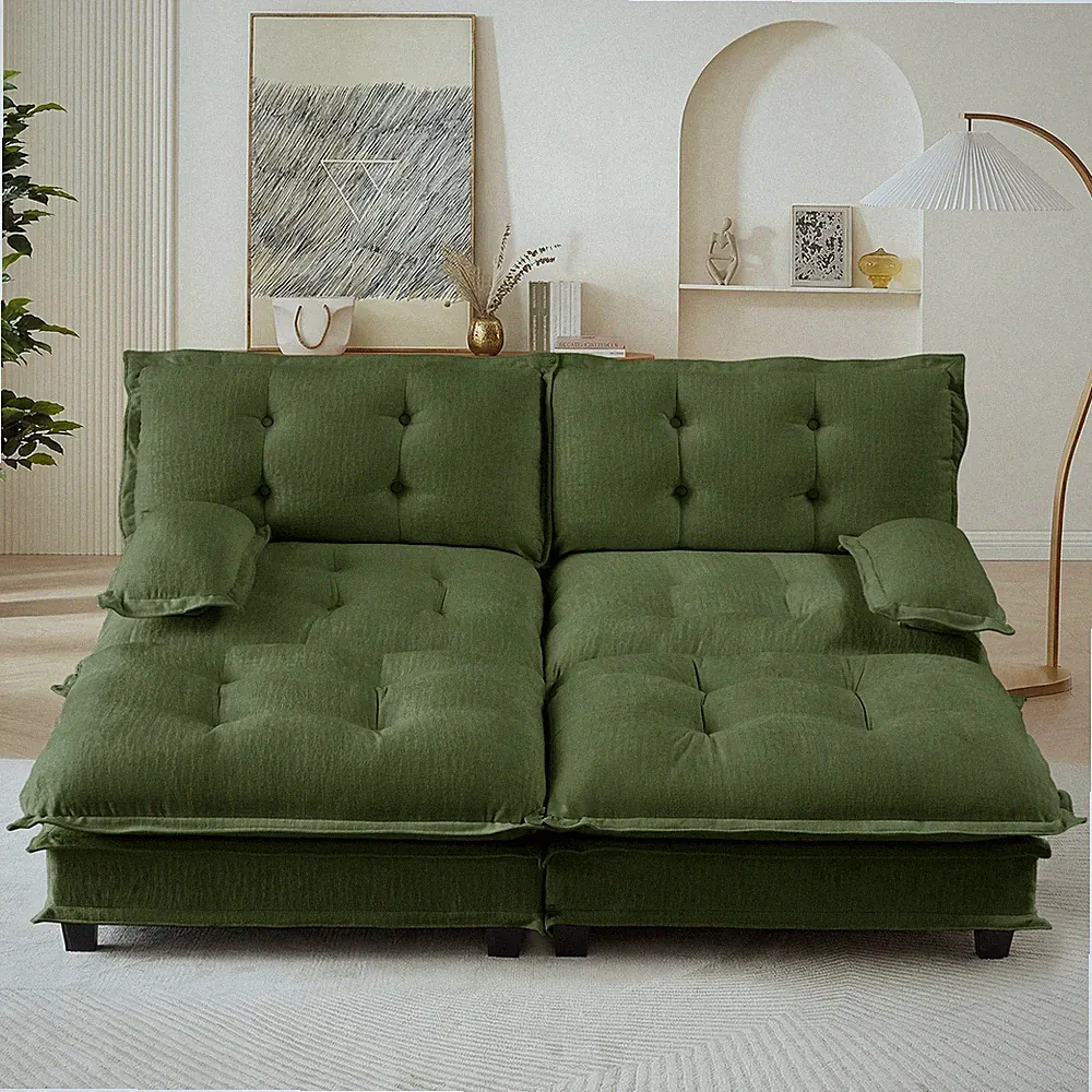 77" Modern Sofa Modular Sectional Cloud Couch w/2 Ottoman,2-Seat Chenille Dee