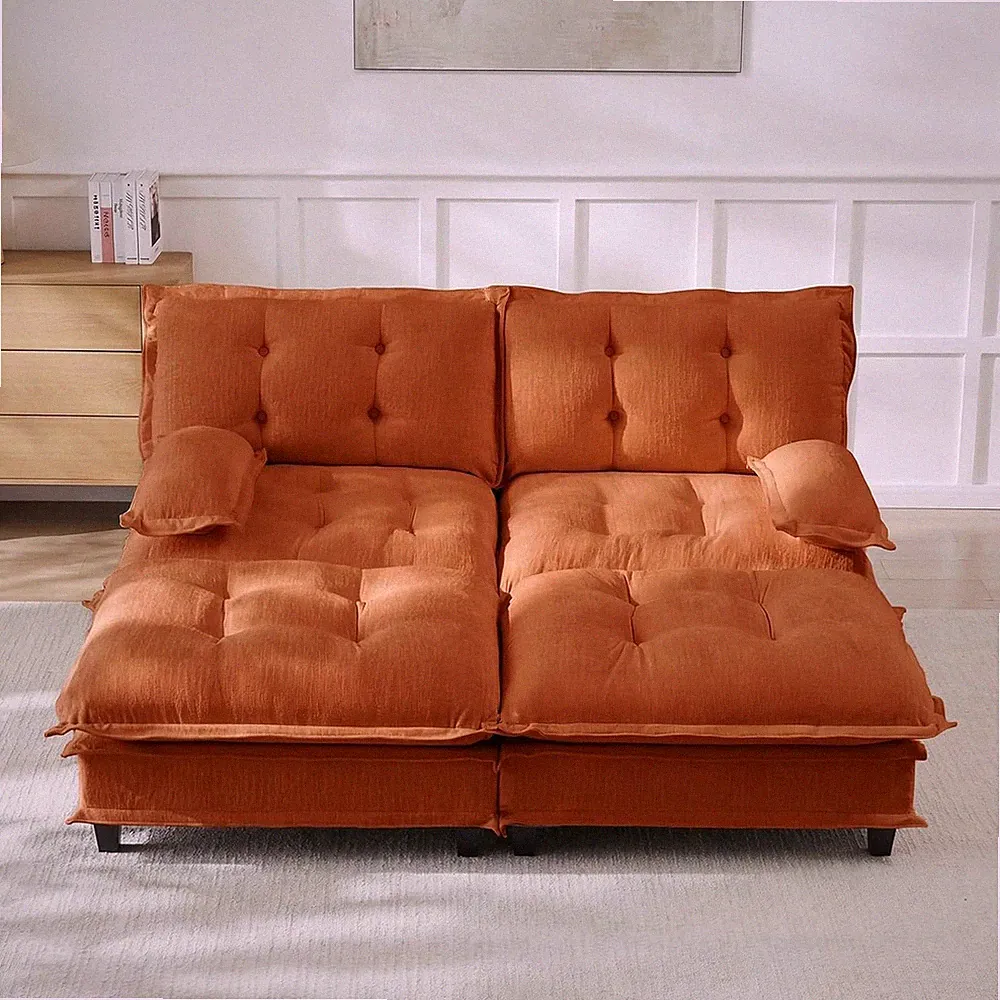 77" Modular Sectional Sofa 2-Seat + 2 Ottoman Tufted Chenille Cloud Couch