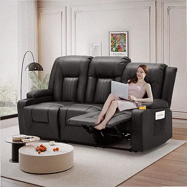 77" Recliner Sofa with Cup Holders&Side Pockets, Manual RV Sofa Couch Wall
