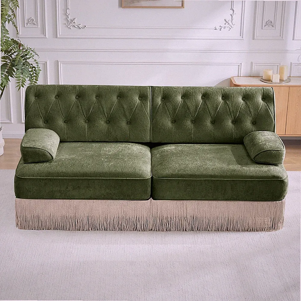 77" Velvet Chesterfield Style Modular Sectional Loveseat Sofa, Upholstered Overs