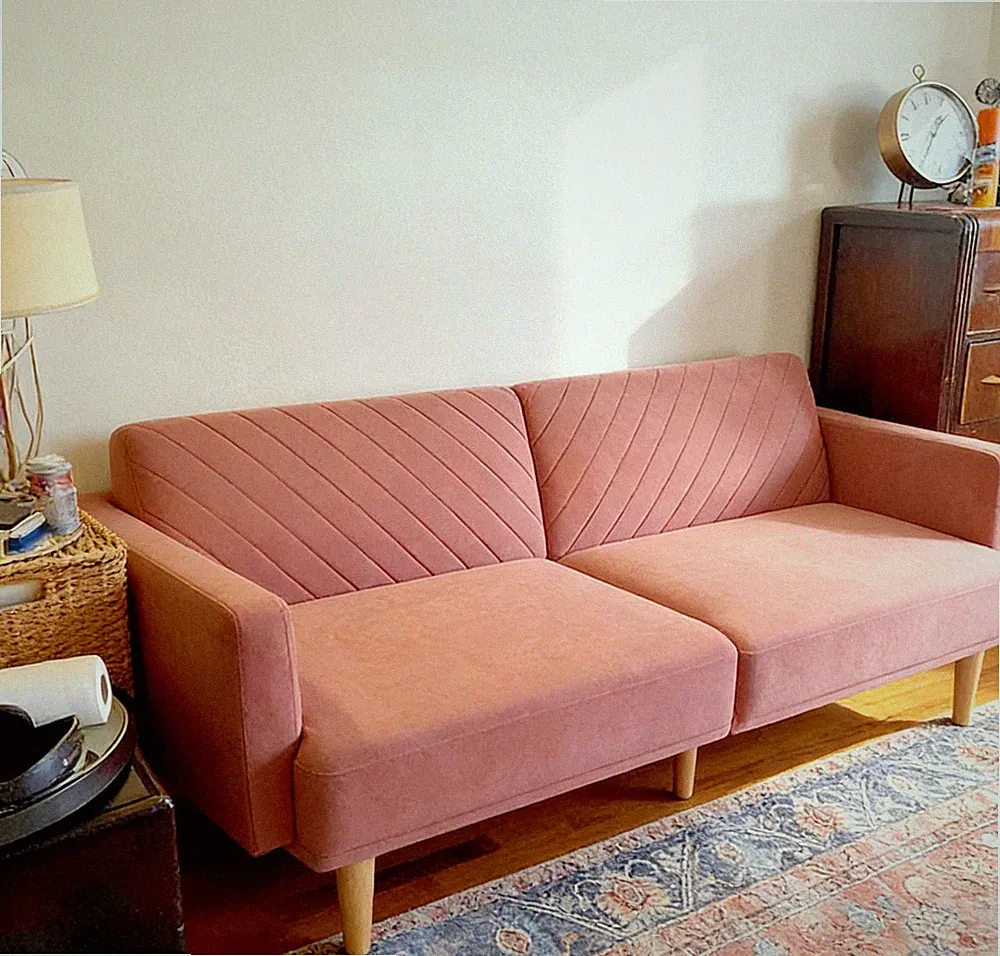 77"velvet Futon Sofa Bed Convertible Sleeper Couch Modern Loveseat Pink