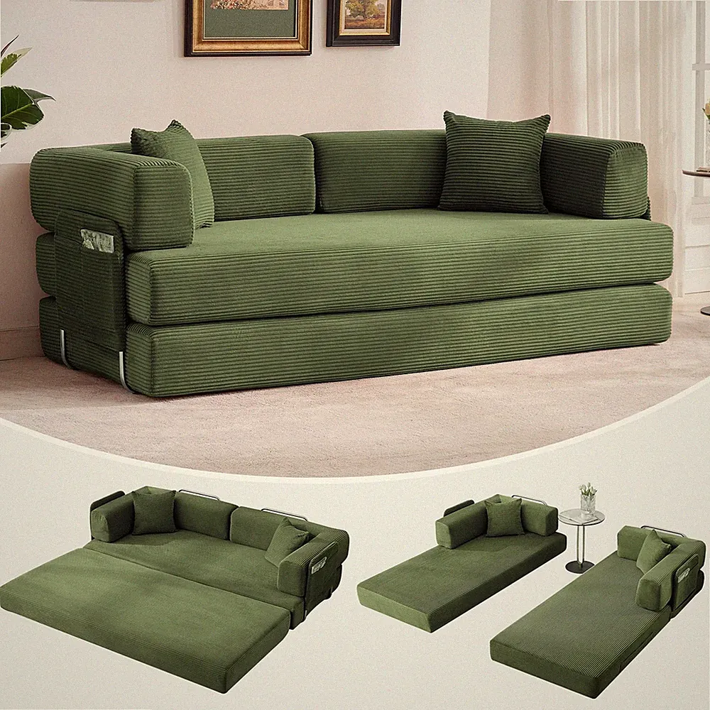 778.7" Oversized 5-in-1 Corduroy Sleeper Folding Sofa Bed with Pillows