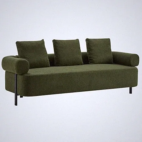 78" 3-Seater Green Upholstered Sofa with 3 Plush Pillows for Living Room Bedroom