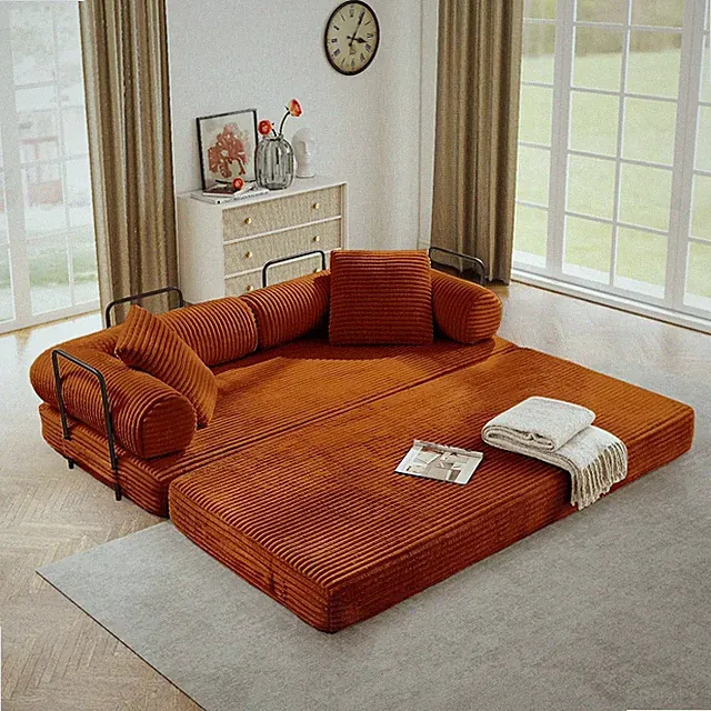 78.5" Corduroy Convertible Sofa Bed Floor Futon Couch with Metal Frame