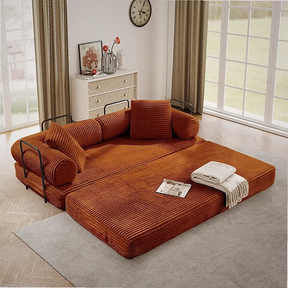 78.5" Corduroy Convertible Sofa Bed Floor Futon Couch with Metal Frame