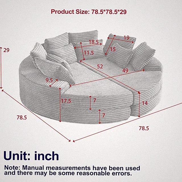 78.5-inch Corduroy Round Oversized Recliner, Converts into Two Recliners, 2-In