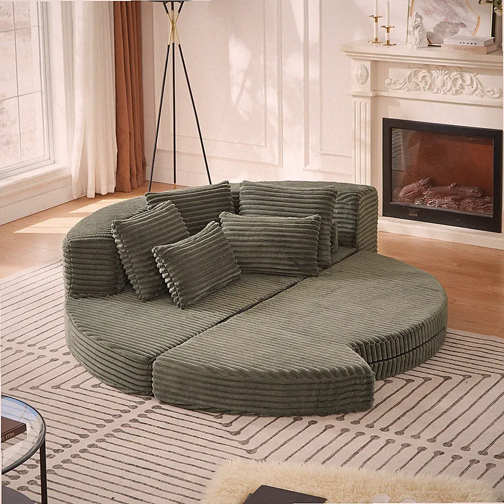 78.5-Inch Corduroy Semi-Circular 2-in-1 Sofa Bed,Designer Recliner w/Neck Pillo