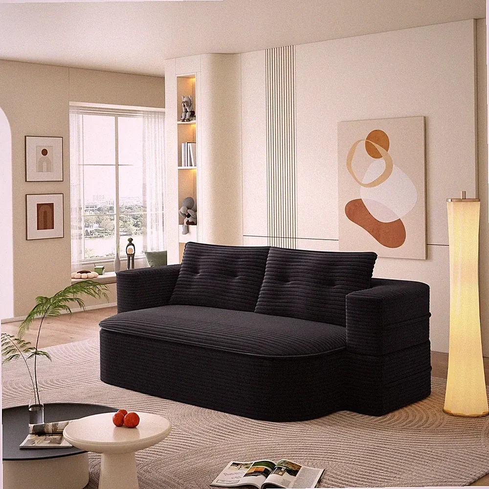 78.7" 2 in 1 Convertible Sofa Bed+Blanket 2 Pillows Couch Corduroy Foldable Sofa