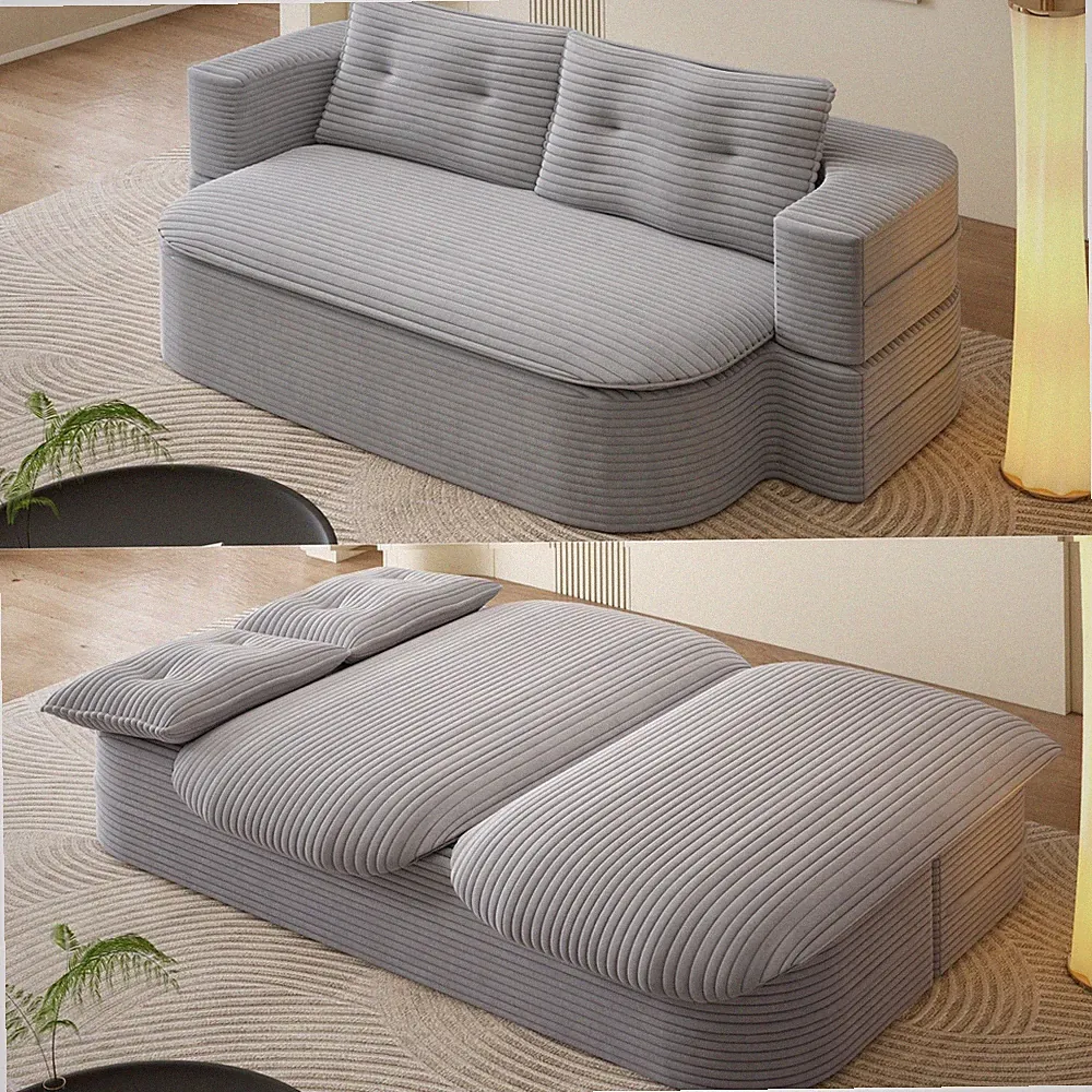 78.7" 2-in-1 Foldable Sofa Bed with Blanket & 2 Pillows, Corduroy
