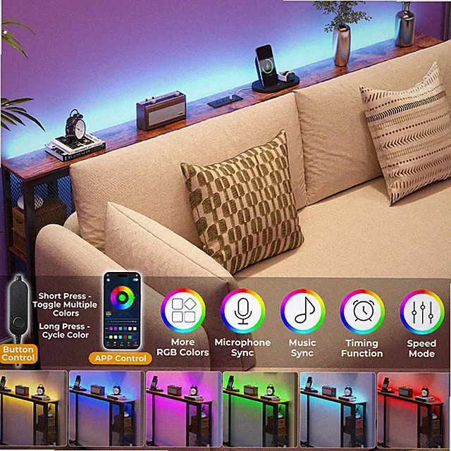 78.7" Behind Couch Table with APP Control RGB Lights, Console Table with Outlets