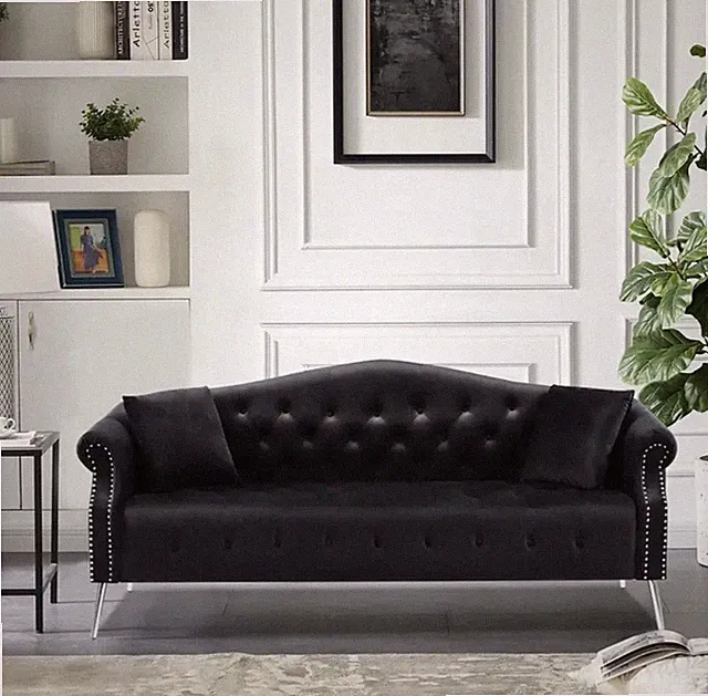 78.7" Chesterfield Velvet Sofa,Button Tufted Curved
