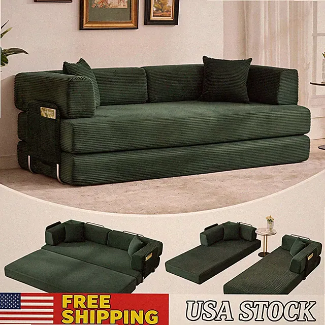 78.7" Convertible Corduroy Sleeper Sofa, 5 Modes Modular Futon Couch Bed