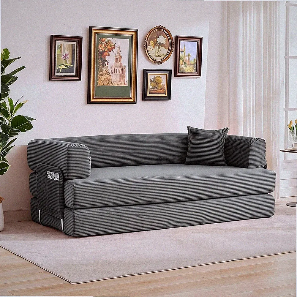 78.7'' Convertible Corduroy Sofa Bed Boneless Couches Converts to King Bed