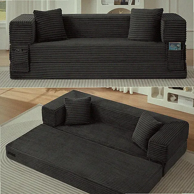 78.7" Corduroy Floor Sofa Bed Convertible Futon Full Size Modular Sleeper Couch