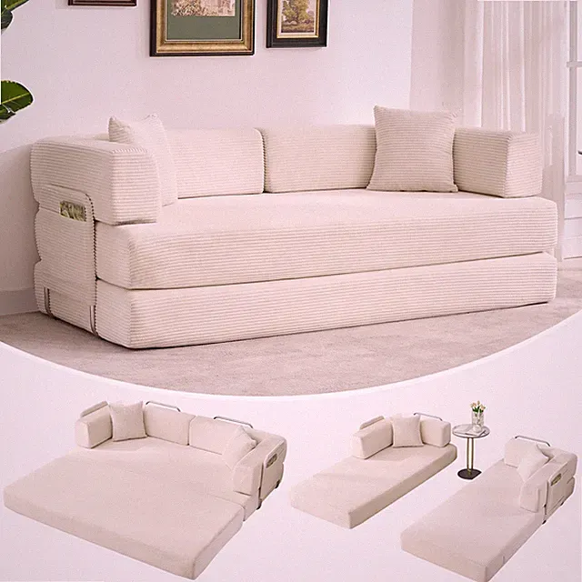 78.7" Floor Sofa Bed Convertible 5-in-1 Sleeper Sofa Corduroy Couch Expandable