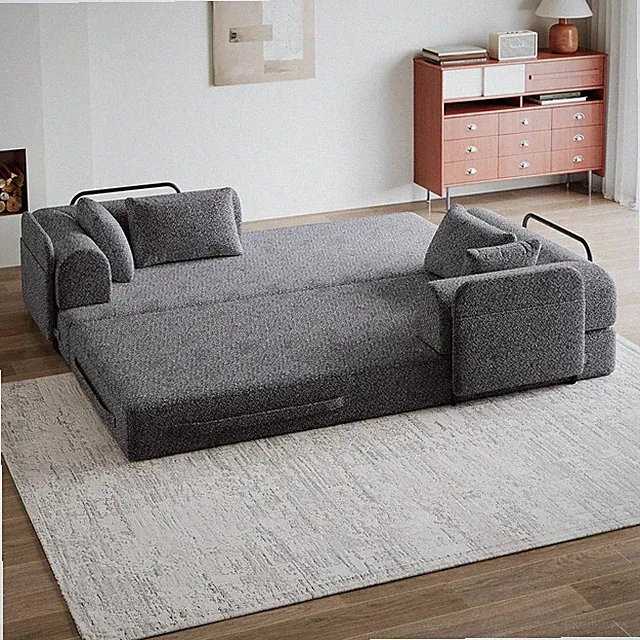 78.7" Gray Convertible Sofa Bed with Side Pocket for Living Room
